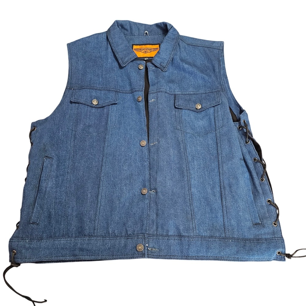 Dream Apparel Heavy Denim Biker Vest 3XL Concealed Carry Moto Leather Lace Sides